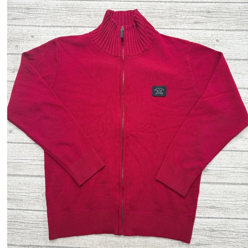 Paul & Shark Yachting Sweater Men's Medium Red Full Zip Ribbed Knit Wool Italy